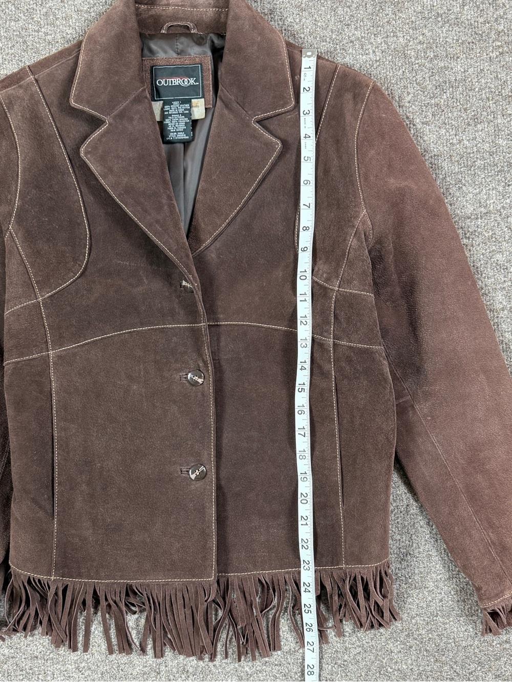 Vintage Outbrook Brown Suede Leather Western Fringe Trim Jacket Women’s Large - Picture 11 of 12